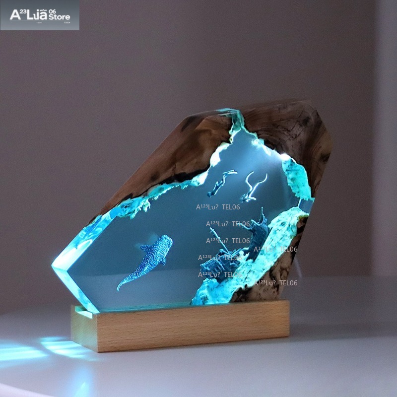 Resin Art And Wood - Luminária de resina e madeira com