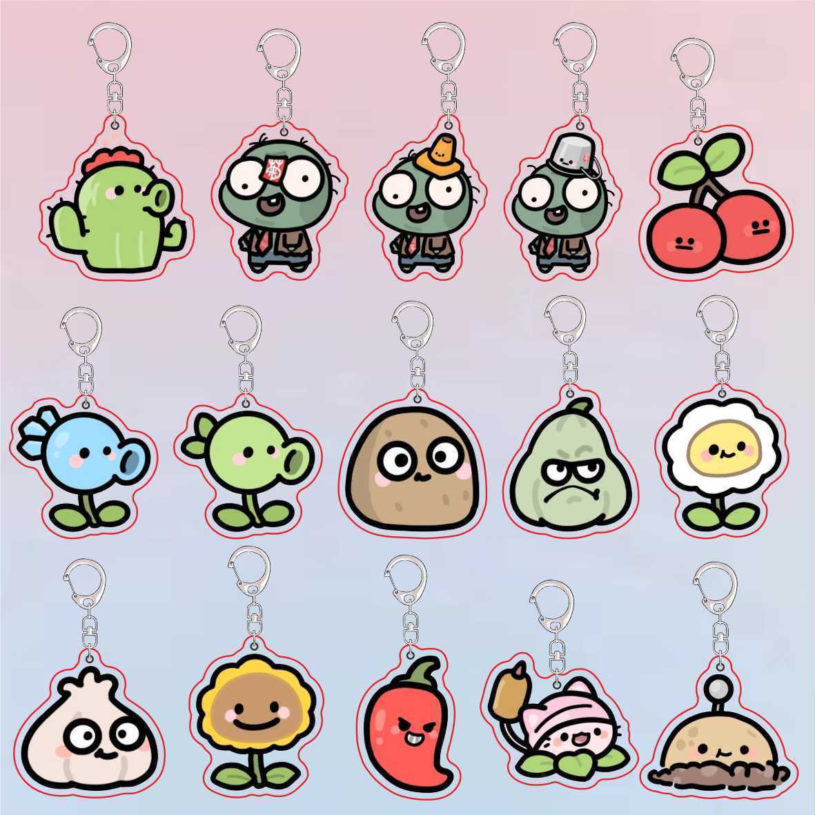 Resin Art Keychain - Chaveiro Acrílico Fofo Plants Vs Zombies,