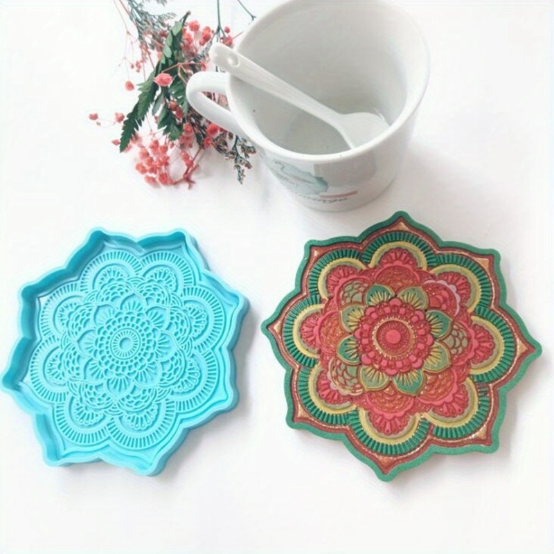Resin Art Things - Molde de silicone para porta-copos mandala,