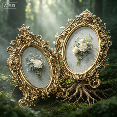 Resin Art Gift For Wedding - Porta-Retrato Oval Retrô Dourado de Resina